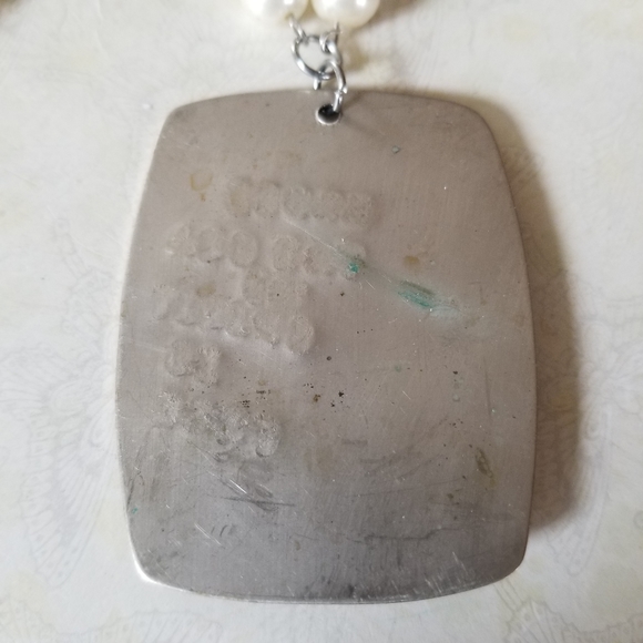 Hand Crafted Hand Stamped Faux Pearl Mermaid Pendant Necklace - Picture 5 of 16